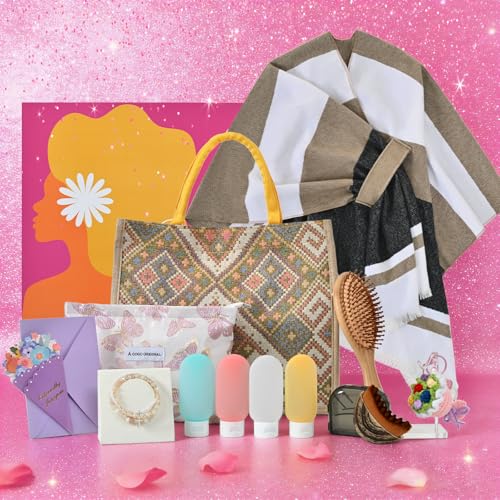 Image of Bearhug Luxury Gift Box for Women - Elegant Wrap Poncho Shawl & Versatile Tote Bag Set - 12Pcs Premium Birthday Gifts for Mom, Thinking of You, Anniversary, Get Well Soon Unique Gift Basket