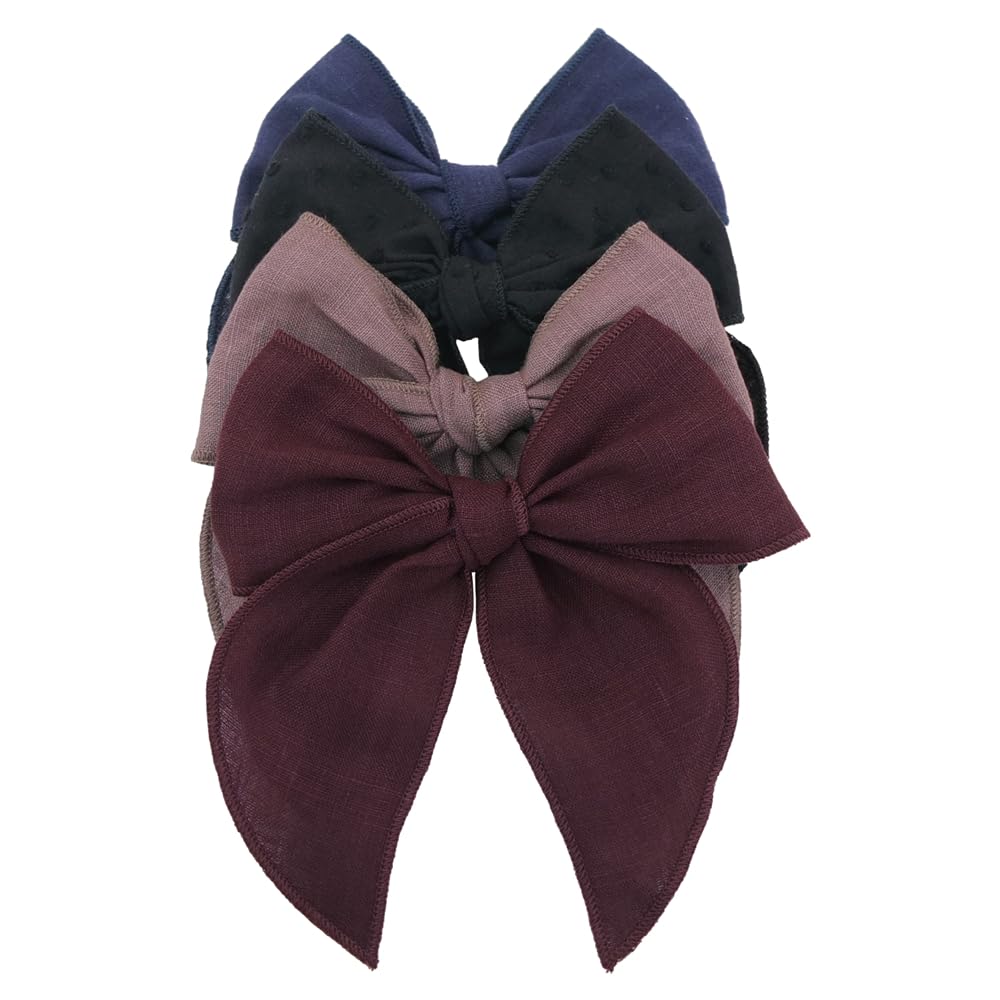 Pack of 4 Gorgeous Fable Bow Hair Clips for Girls Women Linen Hair Bow Alligator Clips Toddler Baby Mom Young Girl Hair Accessories (Burgundy/Black) — image 1