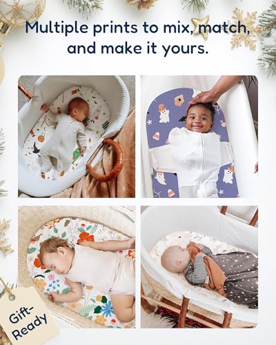 Image of Christmas Bassinet Sheets Neutral Fits Standard 16 inch X 32 inch Mattress, Soft X-Mas Bassinet Fitted Sheet Set 2-Pack, Universal Fit for Hourglass Oval and Rectangle Bassinet Mattress, Mistotle & Snowflake