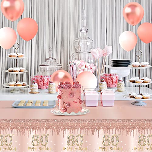 Excelloon 3 Pack 80Th Birthday Tablecloth Decorations For Women, Pink Rose Gold Happy 80 Birthday Table Cover Party Supplies, 80 Year Old Birthday Plastic Disposable Rectangular Table Cloth Decor #TOP5