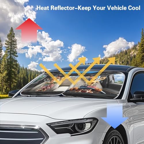 Image of Car Front Windshield Sun Shade Giraffe Driving 2 PCS Windshield Cover Foldable Automotive Interior Accessories for Sun Protection Heat Reflector-Keep Your Vehicle Cool