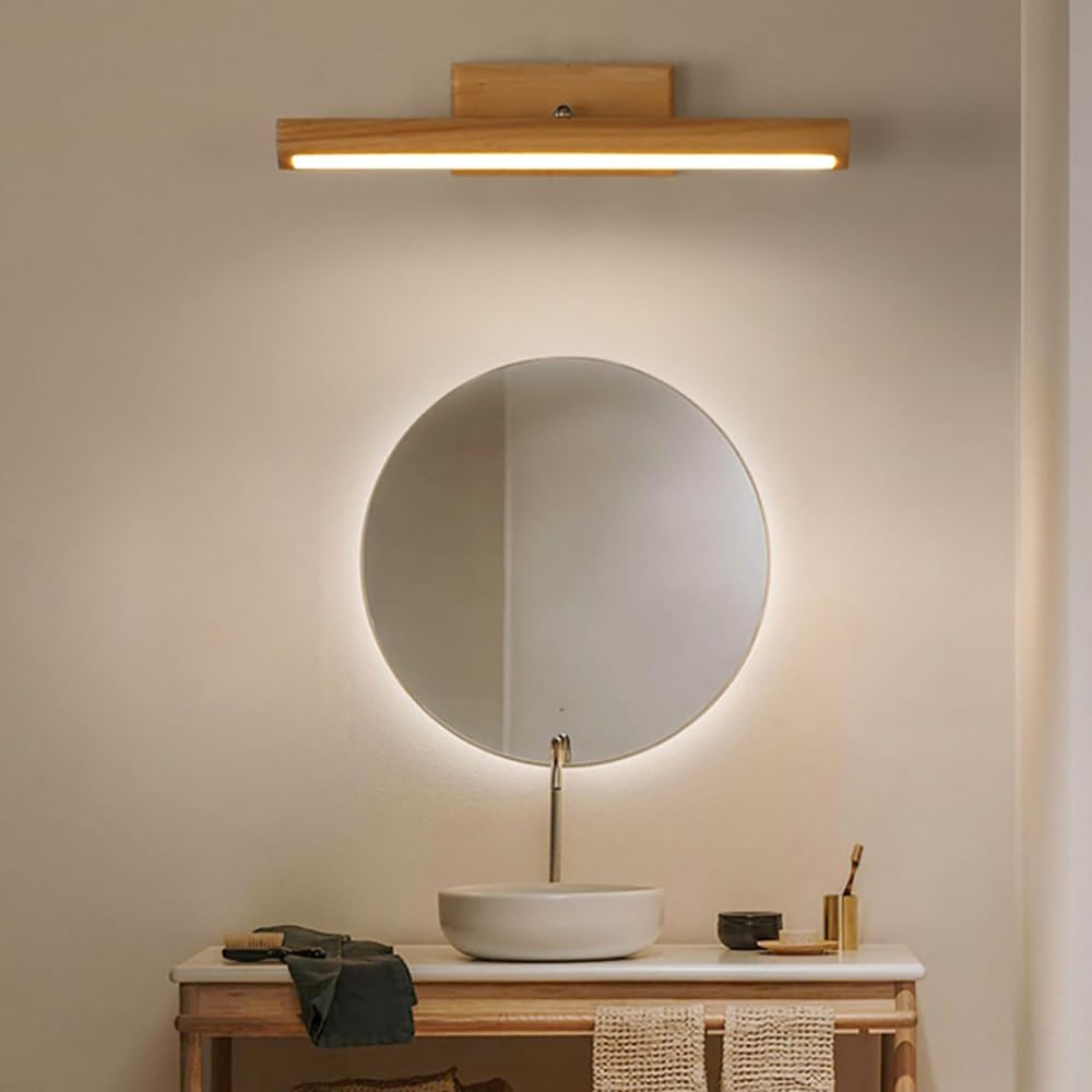 Nowoczesne Lampy Lustro Łazienkowe z Drewna, Oświetlenie nad Lustrem Minimalistyczne Lampy Ścienna Łazienka do Makijażu(Wood,60cm/23.62in)