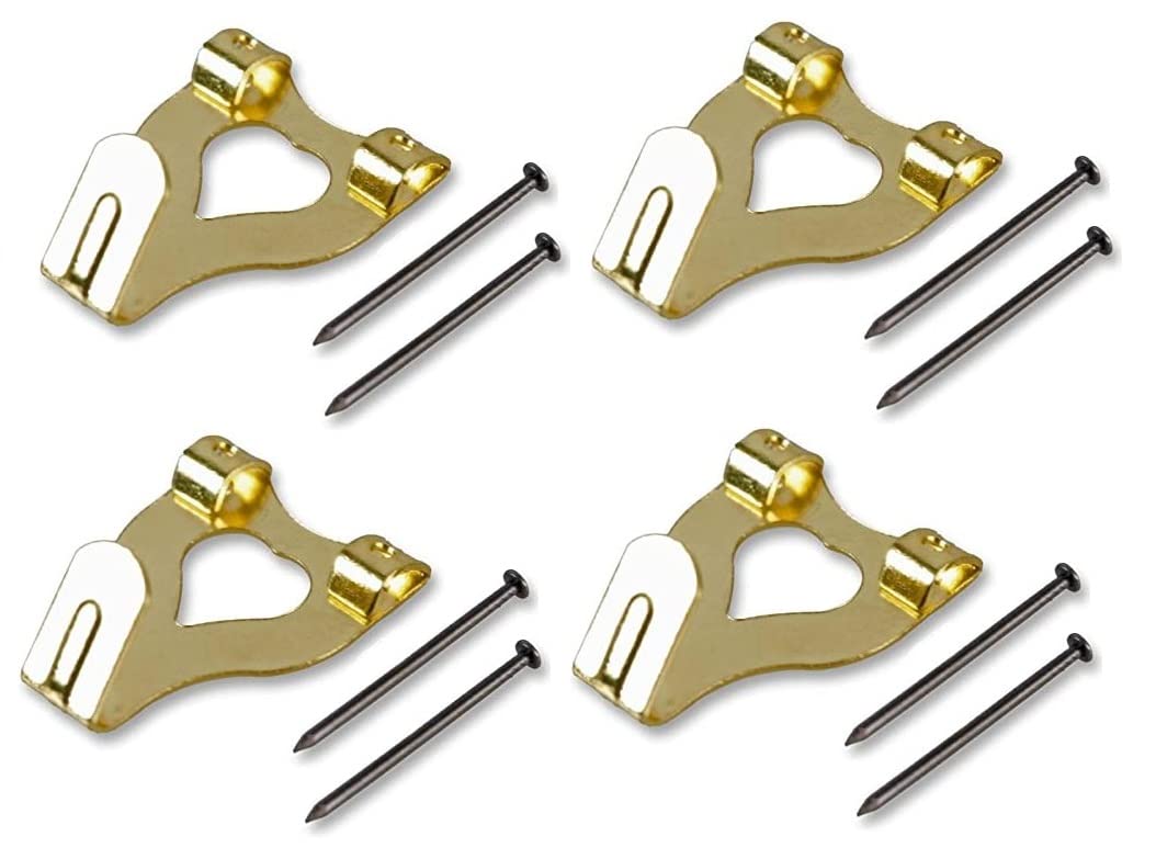 MerriwayBH04782 (10 Pcs) EB Brass Plated Double No. 3 Picture Hooks - Pack of 10 Pieces, Yellow