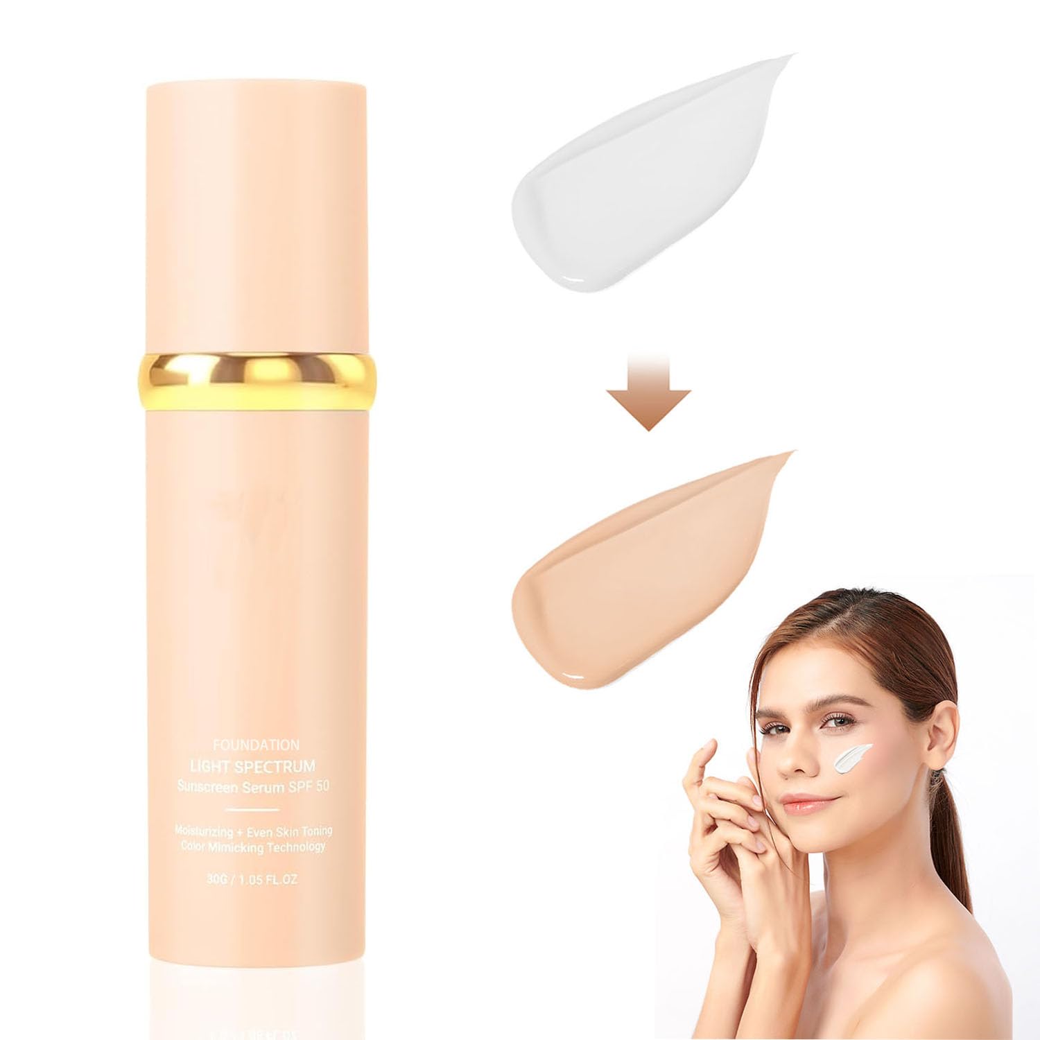 Foundation 4 in 1 Light Spectrum, Waterproof Foundation Full Coverage Concealer, With Spf 50+ Long Lasting Foundation, Hydrating Color Changing Foundation for Makeup (1 pcs,30g/1.05 Fl.oz)