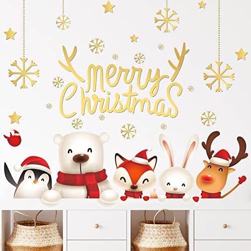 Atcarmor Merry Christmas Wall Decals Stickers Removable, Reindeer Polar Bear Xmas Christmas Vinyl Diy Wall Art Decal, Christmas Window Clings Decals For Wall Office Kid Living Room Decorations #TOP4