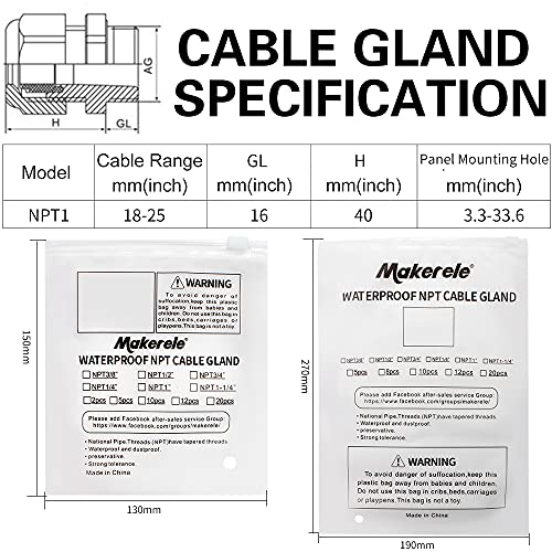 Prensaestopas NPT de 1 pulgada MAKERELE con juntas conector de cable blanco 6