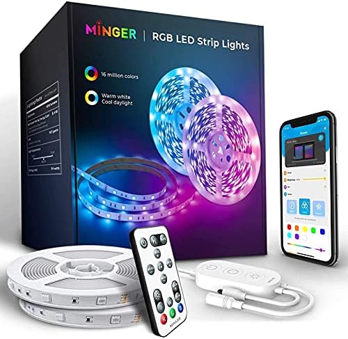 Minger Led Strip Lights 32 8ft Bluetooth Music Sync Rgb Lights With App Phone Control Remote Control Box Color Changing Lights With 64 Scene Modes For Living Room Bedroom Kitchen Bar 2x16 4ft