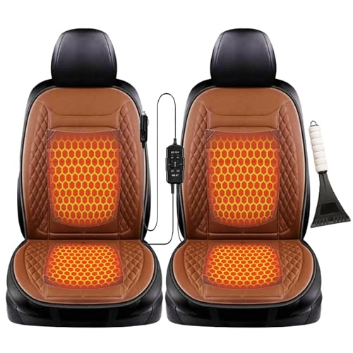 シートヒーター 車用 後付け, 3つの温度設定,10S 急速暖房一定温度 車用シートヒーター, 取付簡単 幅広い車種に対応, 雪かきスコップが付属,ブラウン-運転席+副操縦席