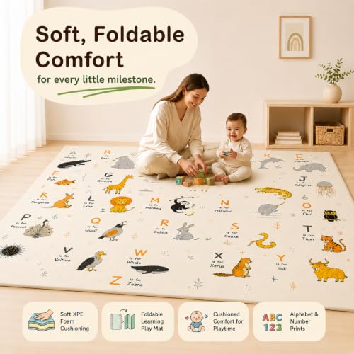 Image of TARKAN High Contrast Baby Play Mat for Visual Stimulation, Extra Thick 8mm, for Hard Floors, BIS Certified, Double Sided, Foldable Foam Crawling Mat (6.5 x 4.5 ft)