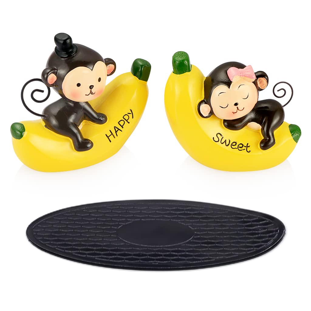 ZIBUYU® 1 Pair Cute Resin Couple Monkey Banana Car Resin Decoration Car Dashboard Toy Desk Decoration Lovely Dashboard Toys Gift Car Interior Decoration Desk Decoration