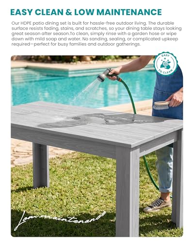 Image of SERWALL 59 inch Armless Outdoor Dining Set for 4, Light Gray | Include 1 Rectangular Dining Table and 4 Armless Chairs, All Weather Dining Sets for Garden, Backyard