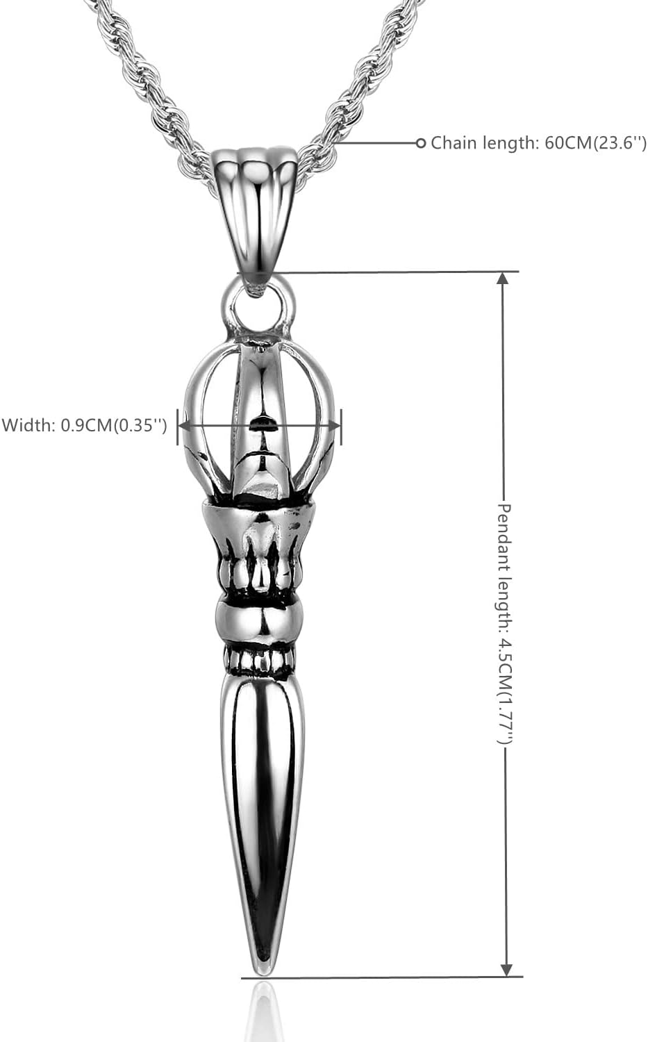 Stainless Steel Spearhead Arrowhead Pendant, 24 inches Chain Necklace, Retro Style, Unique - Image 2