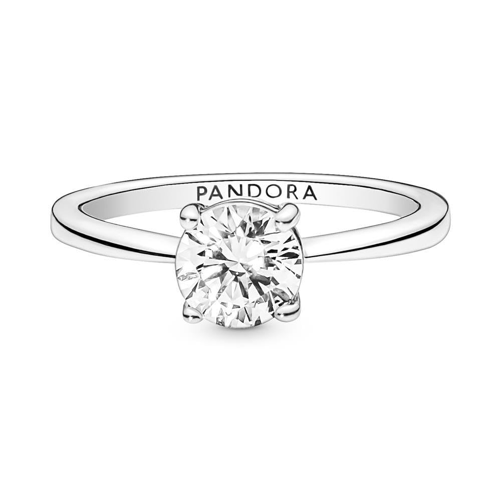 Pandora Timeless - Anello solitario scintillante, in argento sterling, con pietra di zirconia cubica incolore