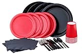 Red n' Black Party Set! Includes Plates, Napkins, Cups, Cutlery and Tablecover