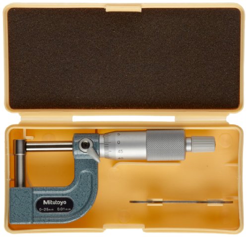 Mitutoyo 115-302 Tube Micrometer, Cylindrical Anvil, Ratchet Stop, 0-25mm Range, 0.01mm Graduation, +/-0.003mm Accuracy, 2mm Dia. Pin Tip
