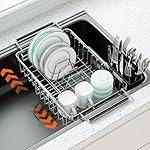 Expandable Dish Drying Rack in Sink,Stainless Steel Over The Sink Dish Drainer Drying Rack for Kitchen Counter,with Utensil Holder,Silver