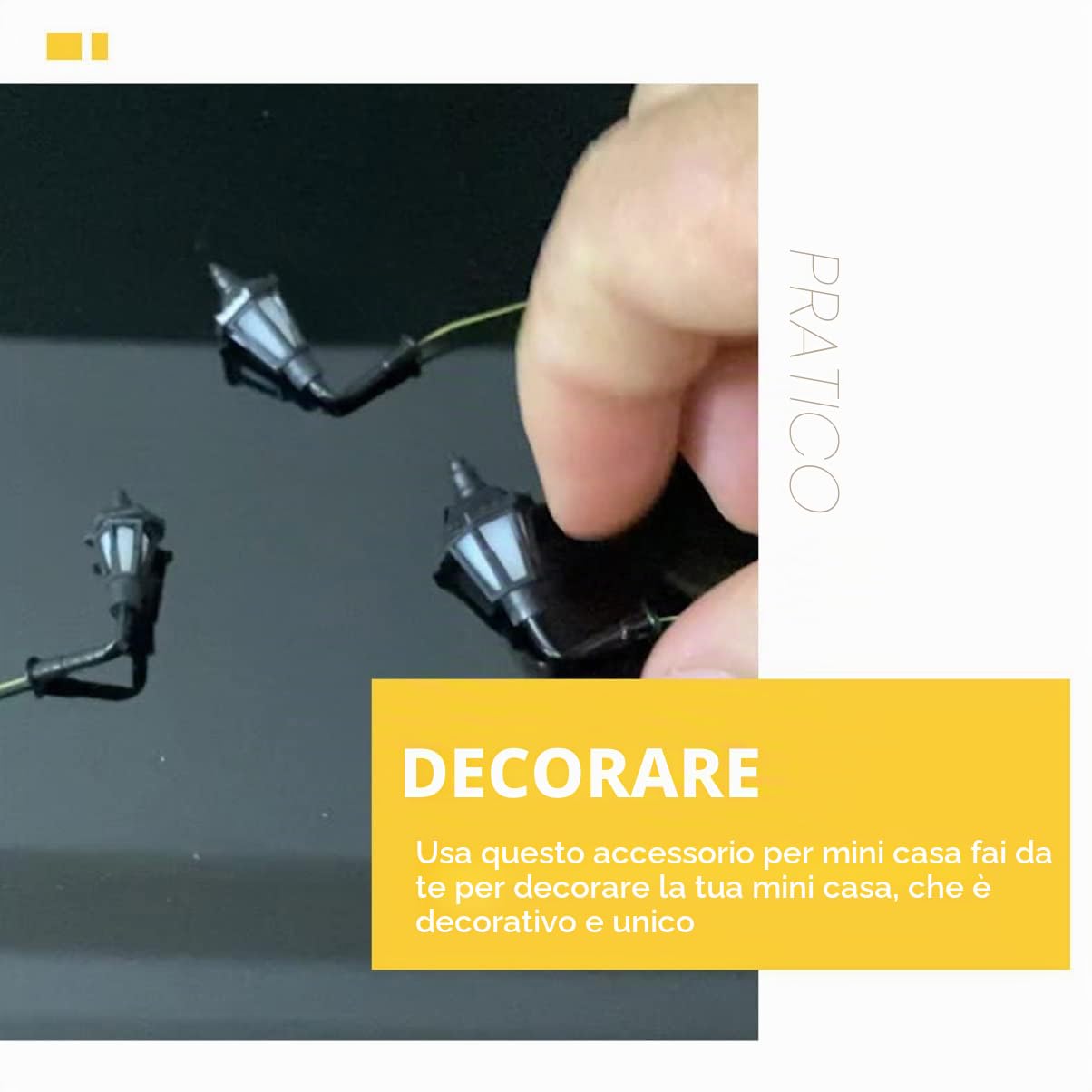 Lampada da Parete Miniatura 10 Pezzi Acciaio Inox Abs Nero | Materiali per Tavolo di Sabbia Fai-da-te, Decorazione Luminosa, Accessorio Mini Casa, per Festa e Scuola, Lampada Piccola