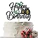INNORU Dollar Happy Birthday Cake Topper - Money Bill Theme Birthday Party Decor - Adult Birthday Party Decoration Supplies, Black Glitter