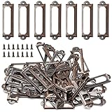 Qjaiune 50Pcs Metal Library Label Holders, File Cabinet Label Frames with Screws, Card Tag Label Holder for Office Drawers Shelves (Red Bronze, 60x17mm)