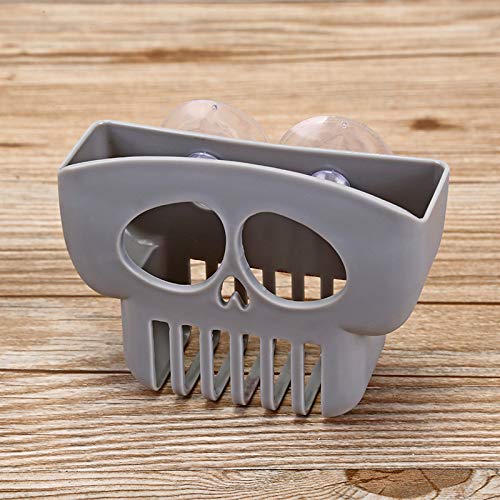 YANGYANGDA Creative Skull Shape Sponge Holder Drain Rack for Kitchen Sink Suction Cup Plastic Brush Caddy Storage Box Shelf Liquid Drainer (Grey)