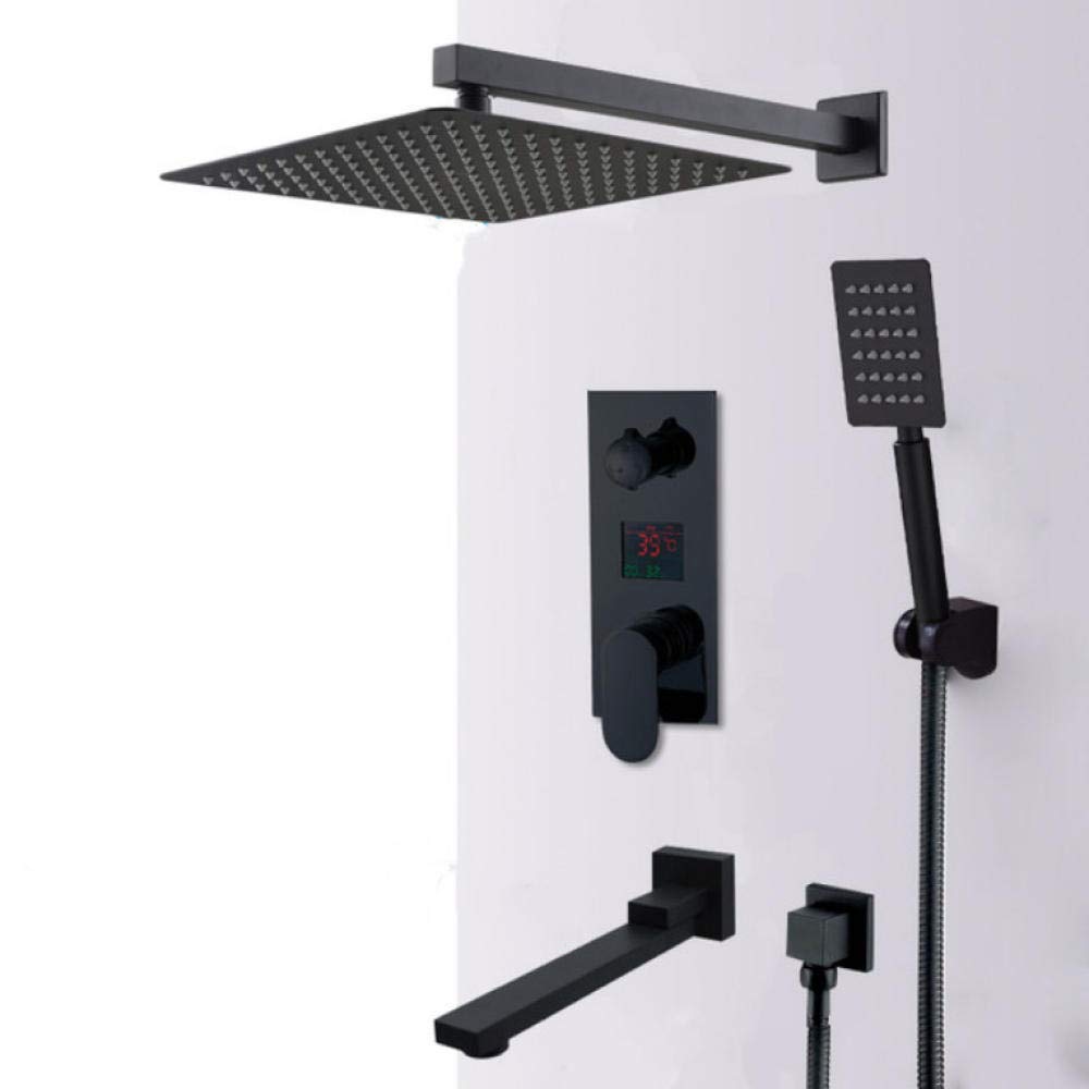 Zestaw prysznicowy z cyfrową baterią LED Matte Black 8 cali, wodospad z deszczem, czarny system prysznicowy do wanny, cyfrowy mikser prysznicowy LED do wanny