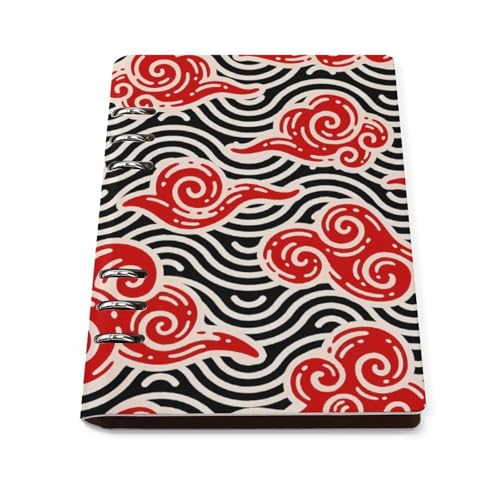 A5 ノート リフィル対応 赤い雲と海 PUレザー 手帳型 ビジネスノート 6穴 バインダー 書きやすい リングノート 多機能 メモ帳 学生 社会人 仕事用 おしゃれ