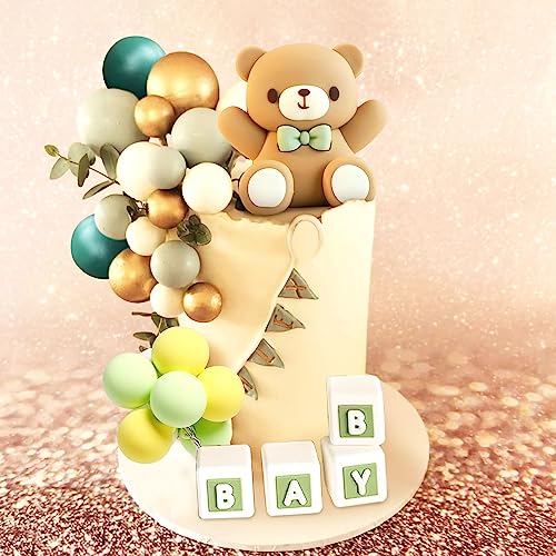JeVenis Sage Green Baby Shower Cake Decoration Teddy Bear Cake Topper ...