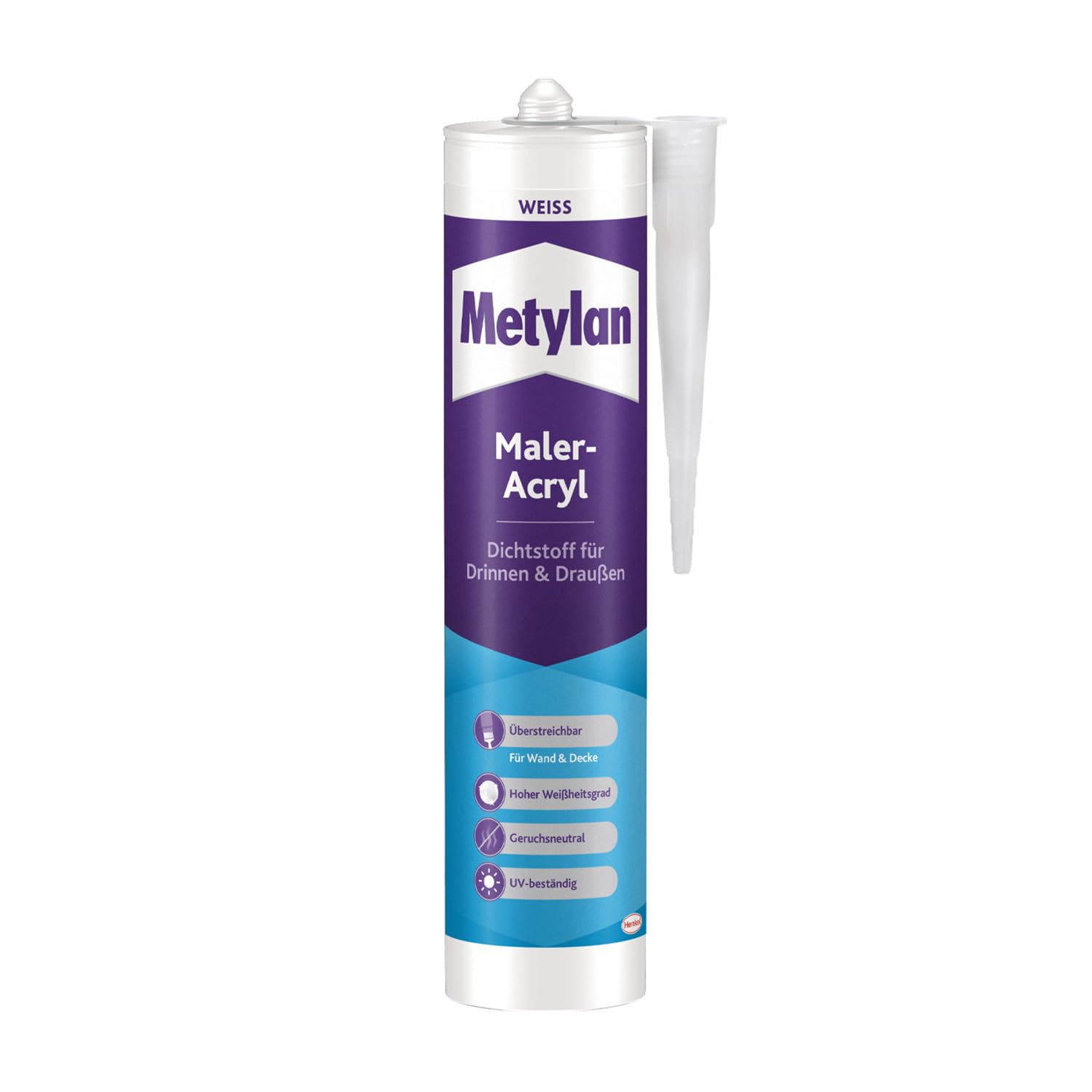 Metylan Maler-Acryl Wand & Decke, für innen und außen, für bewegungsarme Fugen, einfache Handhabung, überstreichbar, Weiß, 1x300ml