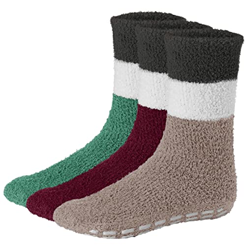 Debra Weitzner Fuzzy Socks for Womens and Men Non-Slip Plush Slipper Socks Microfiber Soft With Grippers 3 Pairs
