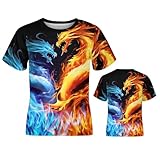 Dragon 3D Graphic Kids T Shirt, Unisex Creative Print Crewneck Shirts, Boys Girls Short Sleeve Tees for 6-16 Years Teens