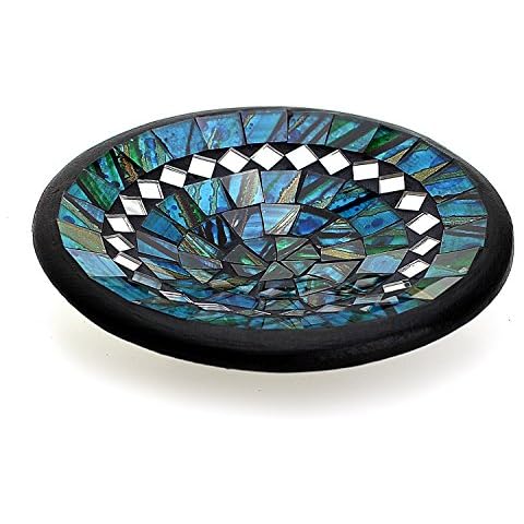 TEMPELWELT Mosaikschale Tonschale rund Ø 15 cm aus Ton mit Glasmosaik blau grün türkis, Dekoschale Mosaikstein belegt, Mosaik Stein Schale Dekoteller Teller Cover