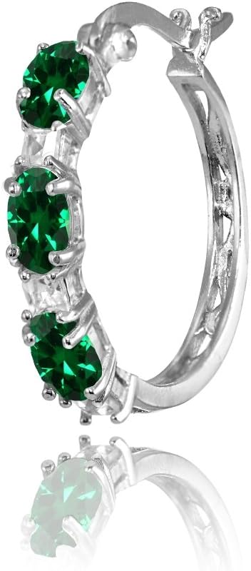 Sterling Silver Hoop Earrings, Birthstone Earrings, Oval and Princess Genuine or Synthetic Gemstone Earrings, Earrings for Women, Fashion Earrings, Trendy Earrings, Hoops Earrings for Women - Image 7