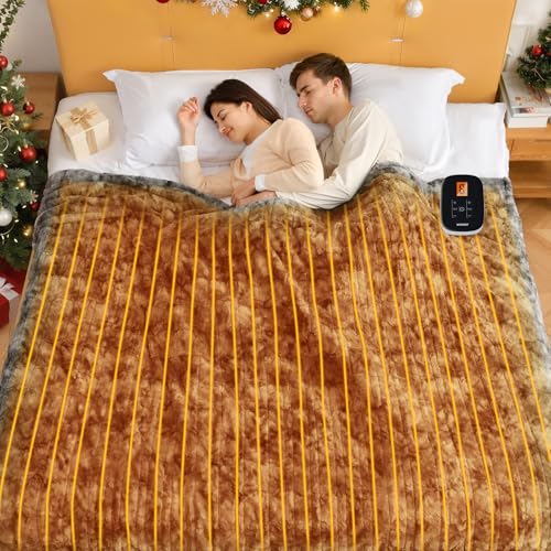 WOOMER Heated Blanket Twin Size 62" x 84", Electric Blanket with 0.5-12 Hours Timer & 10 Heating Levels, ETL Certified, Marble Gray Double-Sided Faux Fur, Over-Heat Protect, Machine Washable