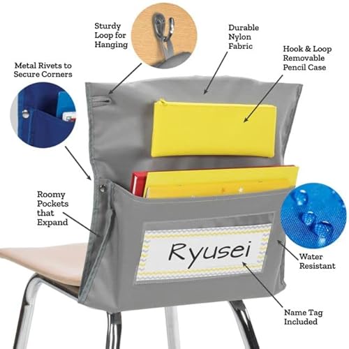 Really Good Stuff Deluxe Chair Pockets - Set Of 6 - Early Childhood Classroom Chair Organizer With Pencil Pouch And Name Tag Keeps Students Organized And Classrooms Neat - Teal/Green #TOP2