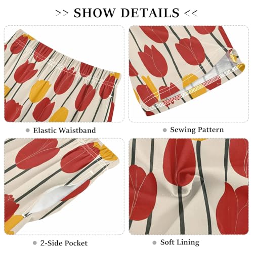 Red and Yellow Tulips Short Pajama Pants Bottoms Soft Sleepwear with Pockets3