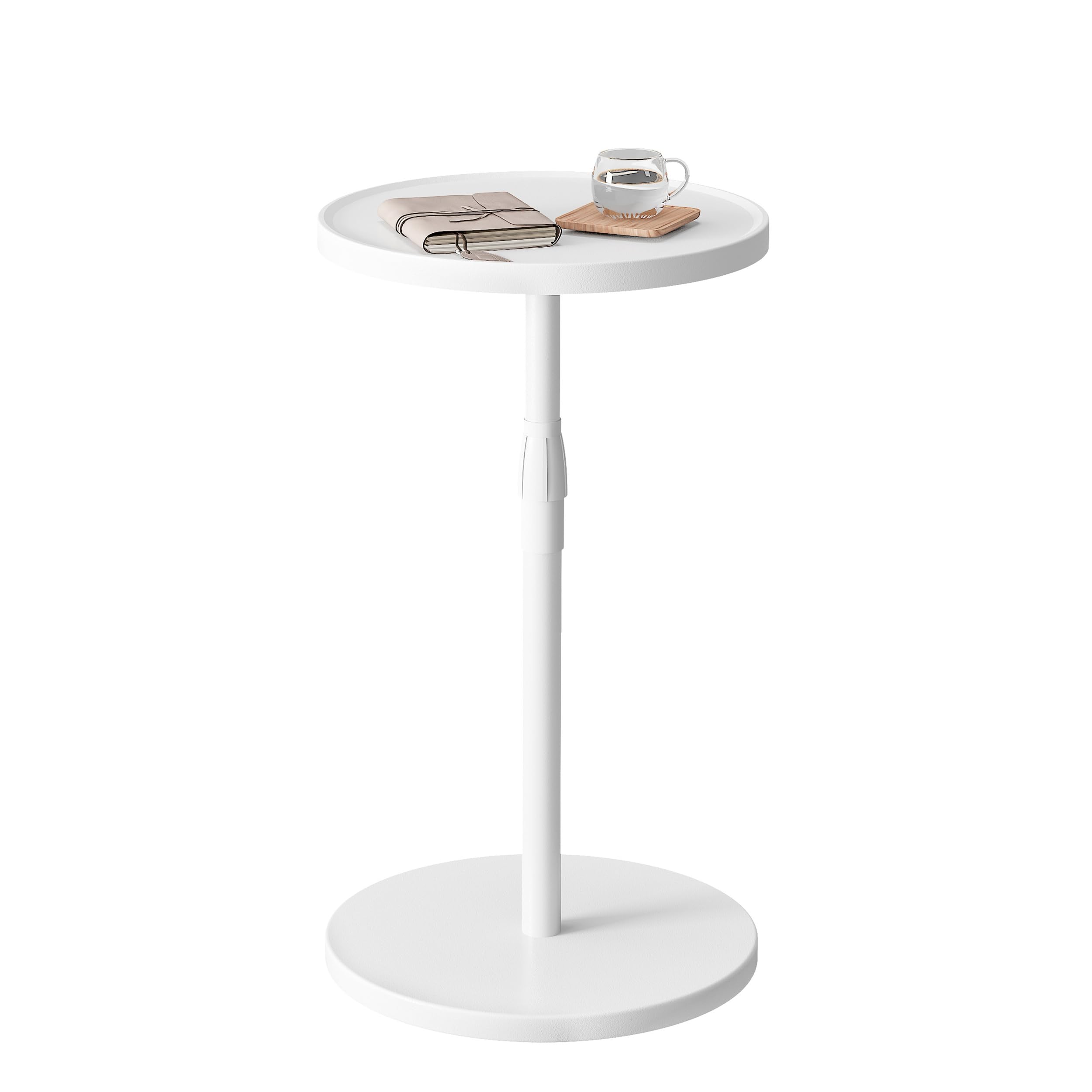 Table d'appoint Réglable en Hauteur Bout de Canape en Bois Petite Table Basse Ronde Compacte pour Petits Espaces Blanc ET-010WW