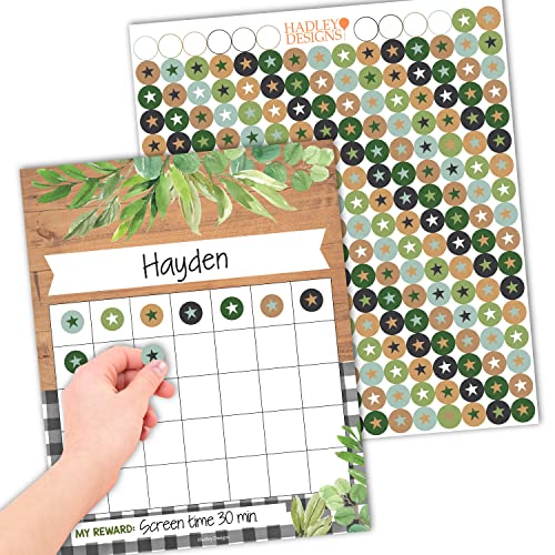 Hadley Designs Sticker Chart for Kids Behavior at Home - Sticker Reward Chart for Kids, Star Charts for Toddler, Star Charts for Good Behavior, Farmhouse School Reward Stickers for Classroom Incentive