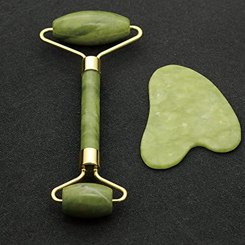 2 In 1 Jade Roller And Gua Sha Set 100% All-Natural Jade Facial Roller For Facial Massage, Face Lift, Anti-Wrinkles #TOP5