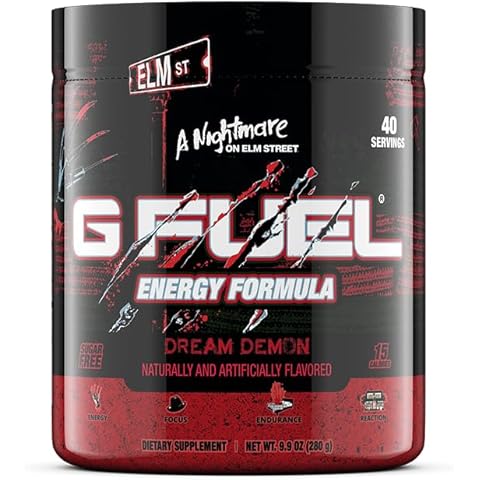 G Fuel Nightmare On Elm Street Energy Drink Powder, Pre Workout Caffeine Powder, Energy Powder Drink Mix for Gaming, Sugar Free Focus Amino, Vitamin + Antioxidant, 9.9oz (Tart Fruit Punch, 40 Serving) Cover