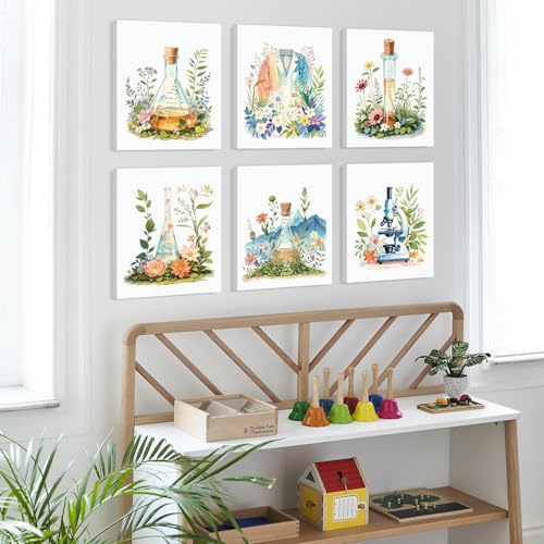 Image of CHDITB Science Classroom Framed Canvas Wall Art, Botanical Scientific Explore Artwork, Nature Chemistry Wall Decor, Glassware Poster Microscope Art Prints For Middle School Laboratory Lab Decor-8 inchX10 inch