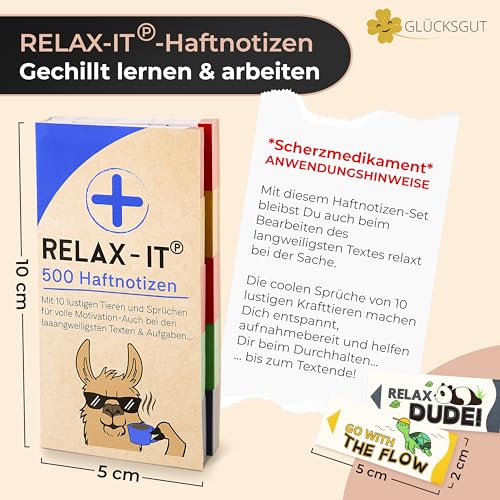 GLÜCKSGUT® 500x Lustige Haftnotizen + 6x Textmarker Pastell | Scherz-Medikament | Anti Stress | Büro Schule Studium Uni | Abschiedsgeschenk für Kollegen Chef Lehrer | Post it