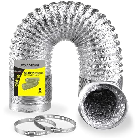 4 Inch Dryer Vent Hose, Heavy-Duty Flexible Dryer Vent, Extra Thick(6-ply) Aluminum Foil HVAC Ducting Kit, 8 Feet Long with 2 Clamps, Easy to Install for Efficient Ventilation (4in 3ft) Cover