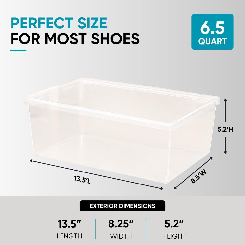 Superio Shoe Box Modern Storage Container 2 Pack - 6.5 Quart/6 Liter, Stackable Plastic Shoe Box Organizer (13.5" L x 8.35" W x 5.2" H) image 2