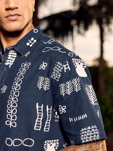 Image of Bewakoof Men's All Over Printed Oversized Fit Half Sleeve Collar Pure Cotton Shirt