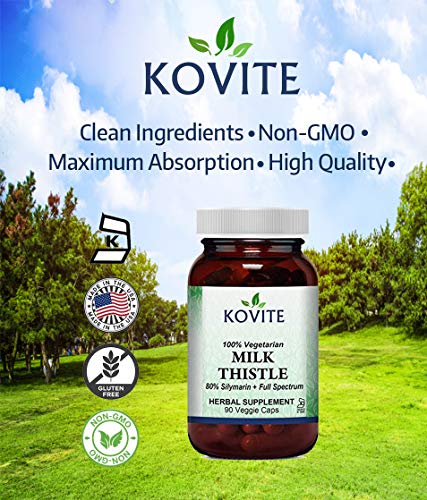 Kovite Standardized Milk Thistle 450 Mg - 80% Silymarin 90 Vegetarian Capsules And Kosher Made With Organic Ingredients #TOP3
