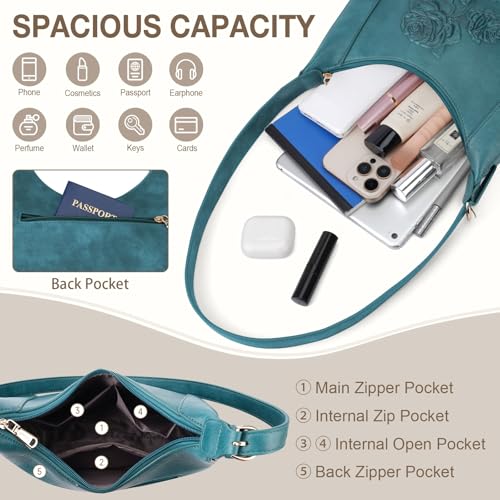 Image of Shoulder Bag for Women, Small Embossed Vegan Leather Hobo Purse | Elegant Crescent Shape Shoulder Purse with Top Handle, Adjustable Strap, Underarm Style for Daily Use, Travel & Gift Choice