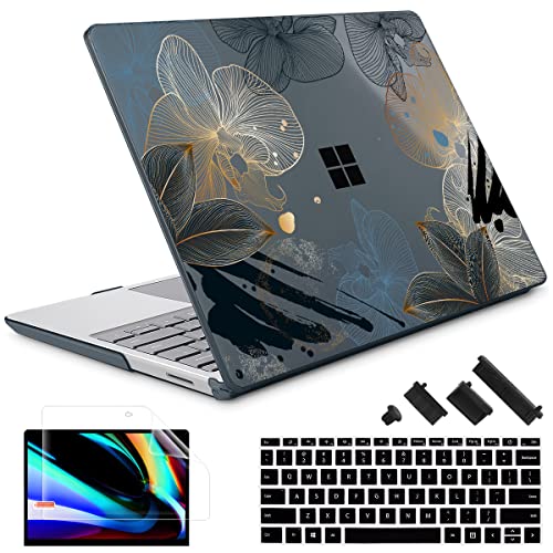 May Chen Compatible with Microsoft Surface Laptop Go 2 Go 1 12.4 Inch Model 1943 2013 (2020-2022 Releases), Plastic Hard Shell Case with Screen Protector + Keyboard Cover + Dust Plugs, Orchid Flower