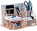 rosework Rose Gold Desk Organizer for Women, Mesh Office Supplies Desk Accessories, Features 5 Compartments + 1 Mini Sliding Drawer