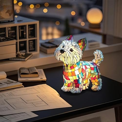 Hundelampen, Corgi-Lampen, Schnauzer-Lampe, Buntglas-Hundelampe, Serie Kunst-Nachtlicht, niedliches Haustier-Hunde-Themen-LED-Tischlampe, lustiges Geschenk für Hundeliebhaber (Mehrfarbig A, 1 Stück)