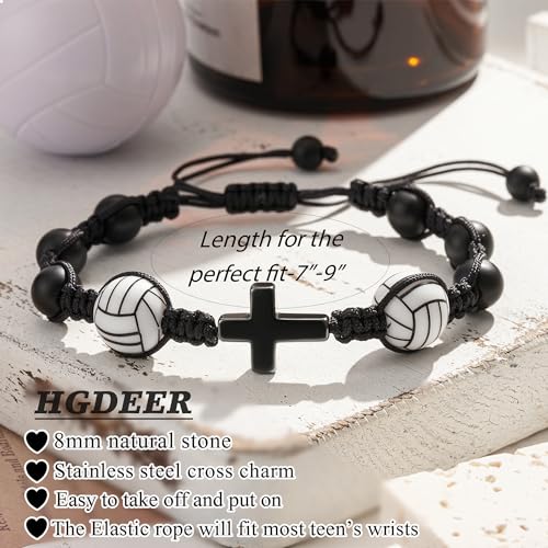 HGDEER Baseball Basketball Football Soccer Volleyball Gifts, Natural Stone Baseball Cross Bracelets for Teen Ideas with Message Gift Card3